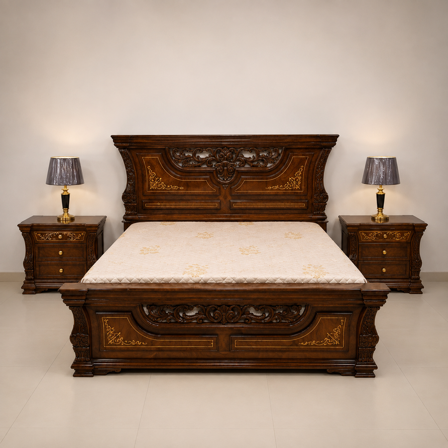 Classic Carved Wooden Bed Set