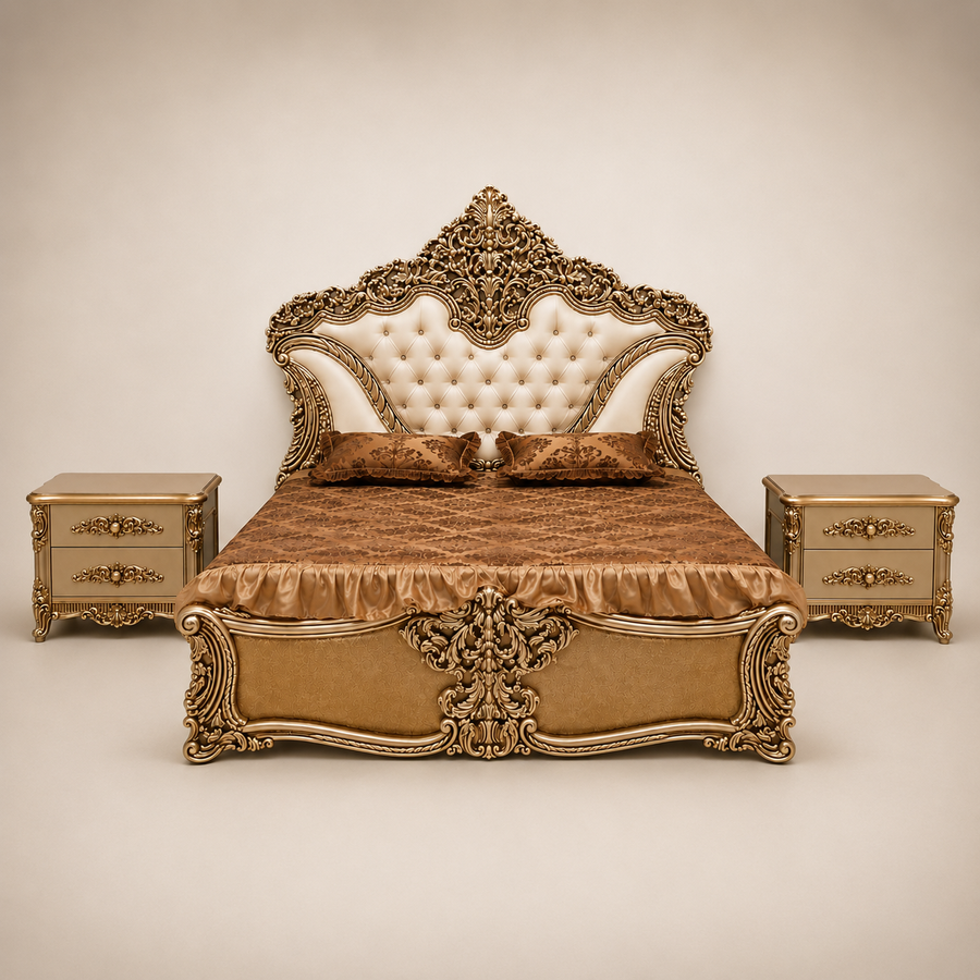 Champagne & Ivory Tufted Bed Set