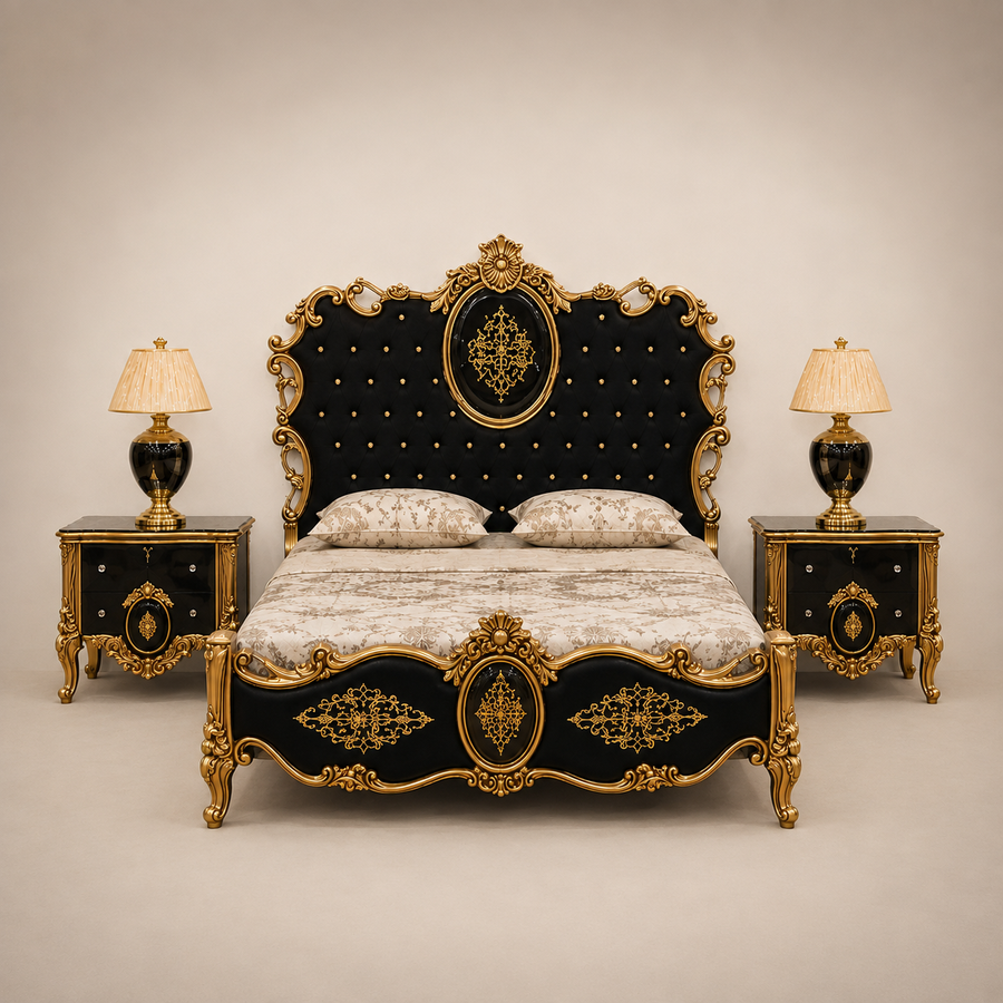 Black & Gold Ornate Bed Set