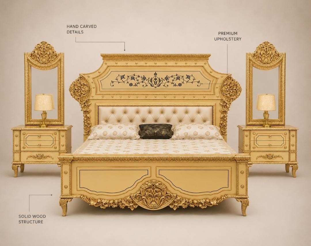 Ivory & Gold Ornate Bed Set