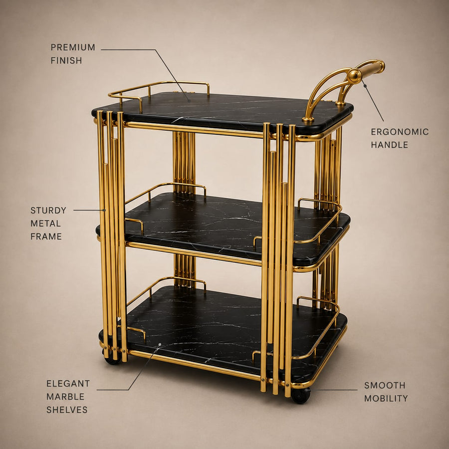 Gold-Tone Three-Tier Serving Trolley