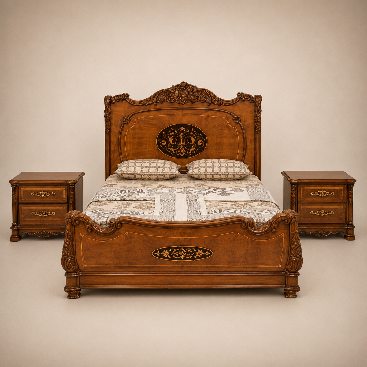 Heritage Floral-Carved Bed Set