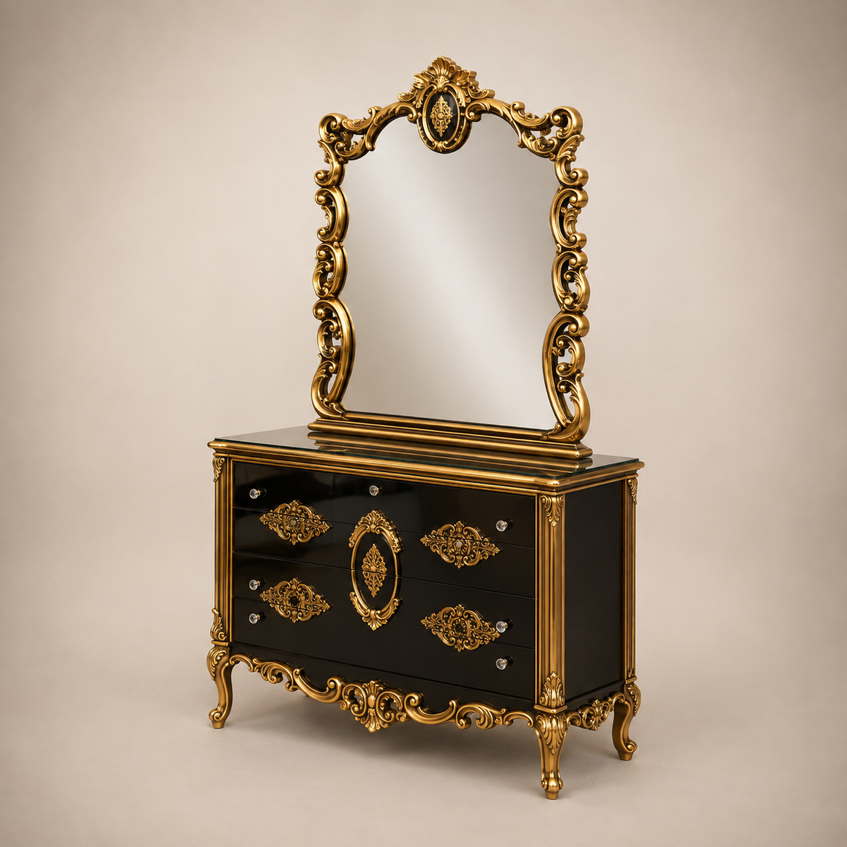 Black & Gold Ornate Bed Set