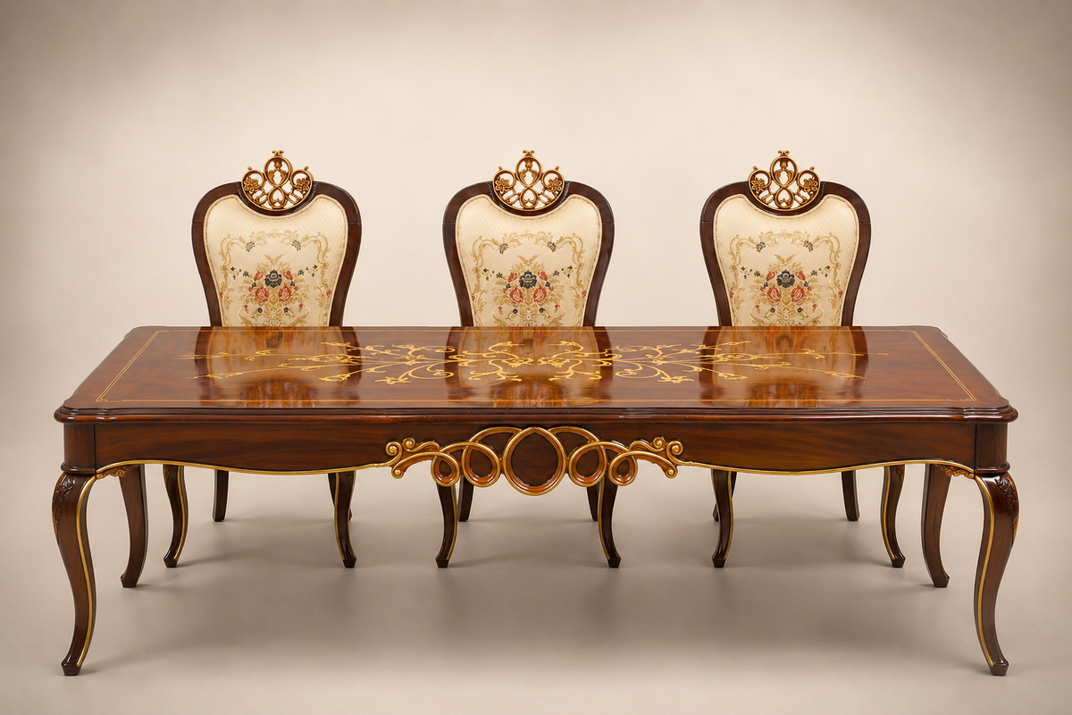 Ivory & Walnut-Tone Classic Dining Set