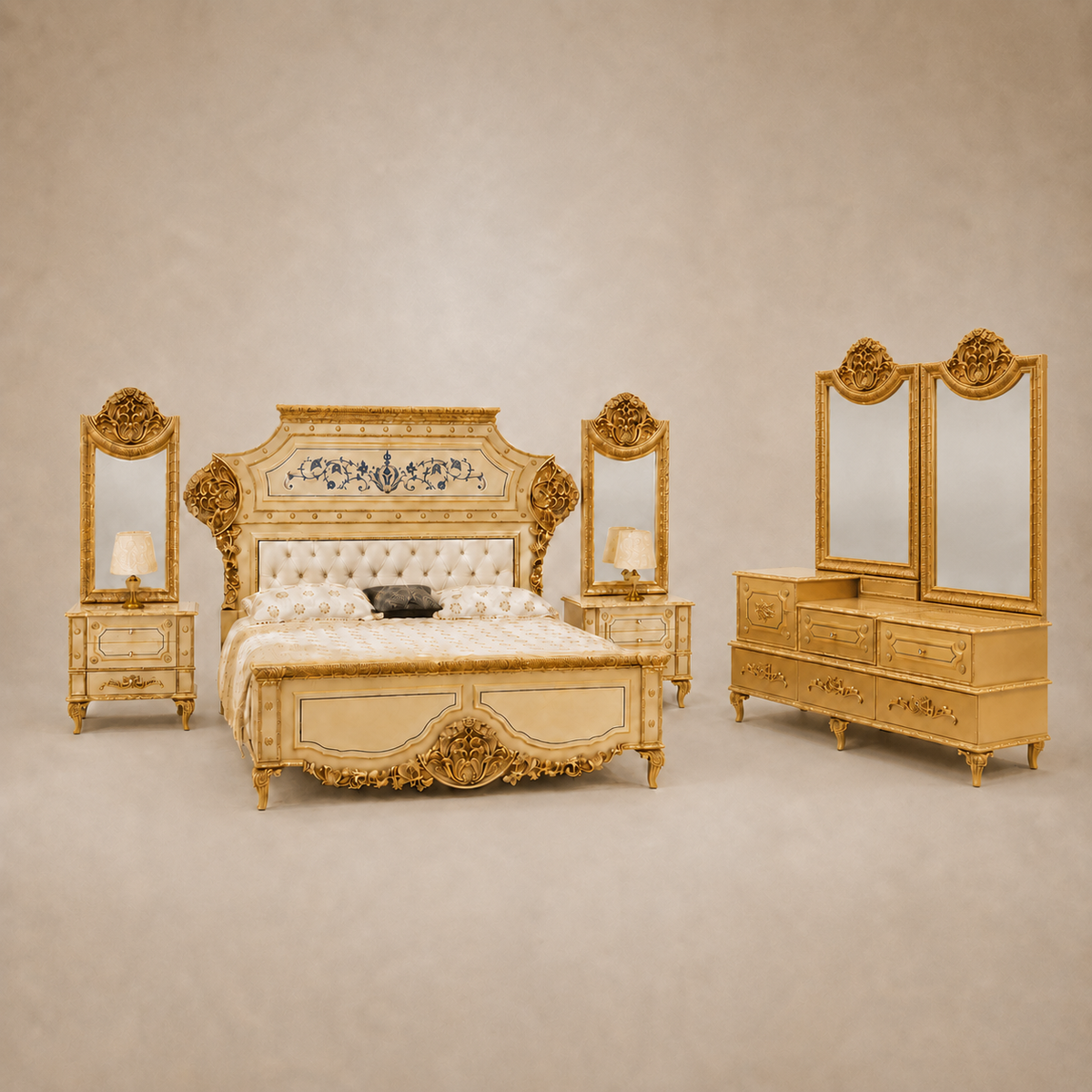 Ivory & Gold Ornate Bed Set