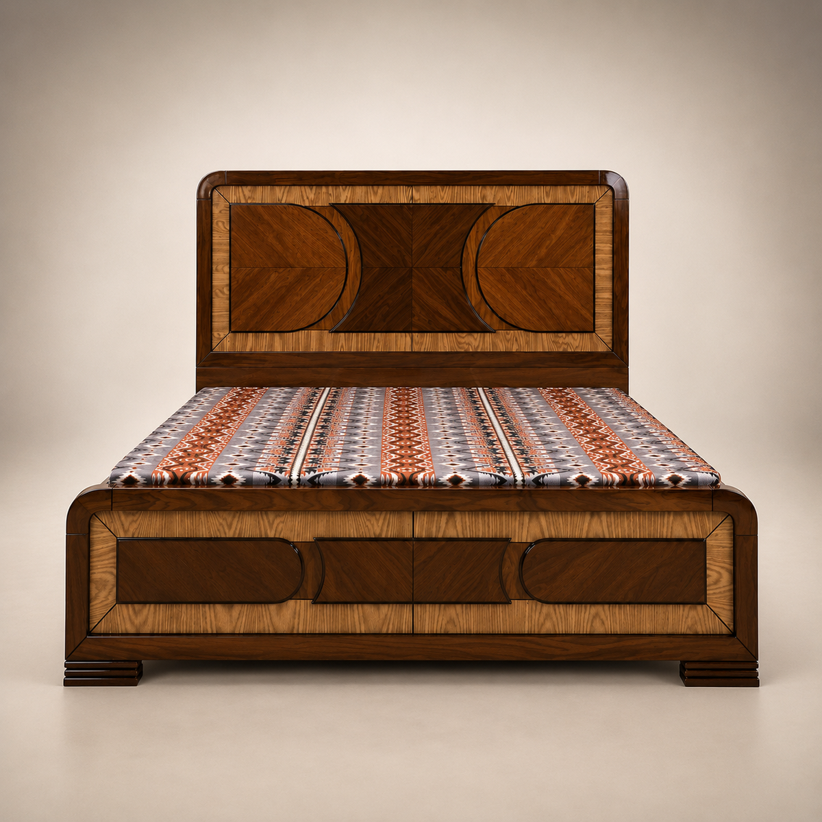Geometric Wood-Tone Panel Bed Set