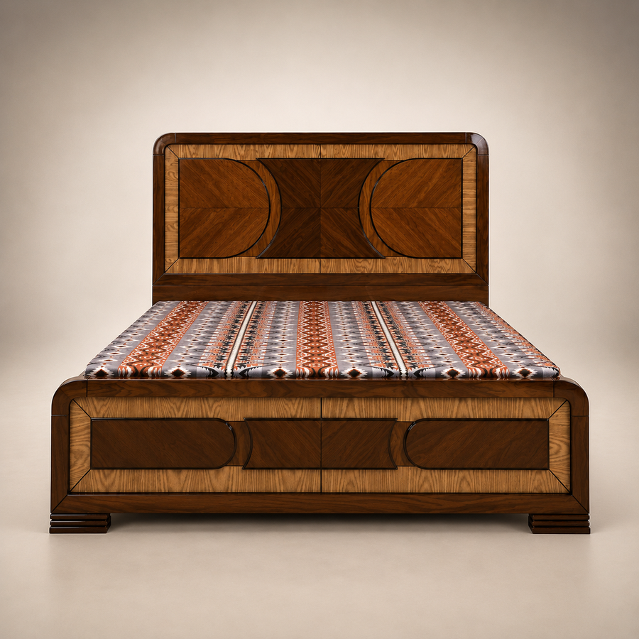 Geometric Wood-Tone Panel Bed Set