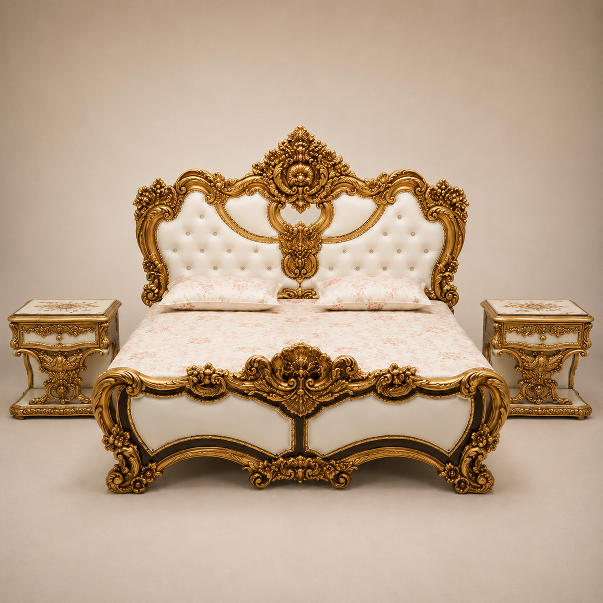 DD High-Gloss Ivory & Gold Bed Set