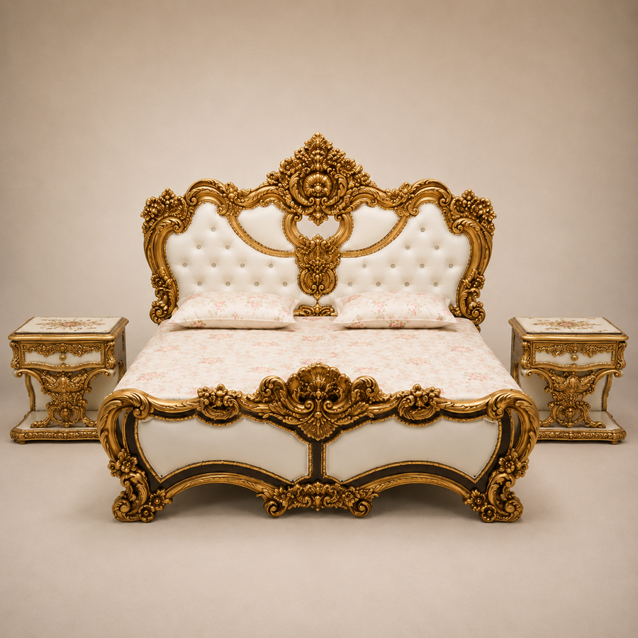 DD High-Gloss Ivory & Gold Bed Set