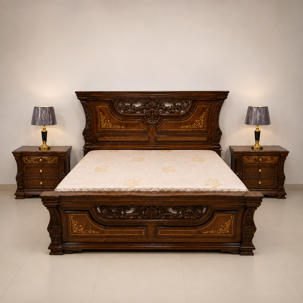 Classic Carved Wooden Bed Set
