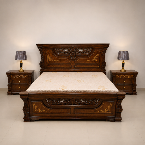 Classic Carved Wooden Bed Set