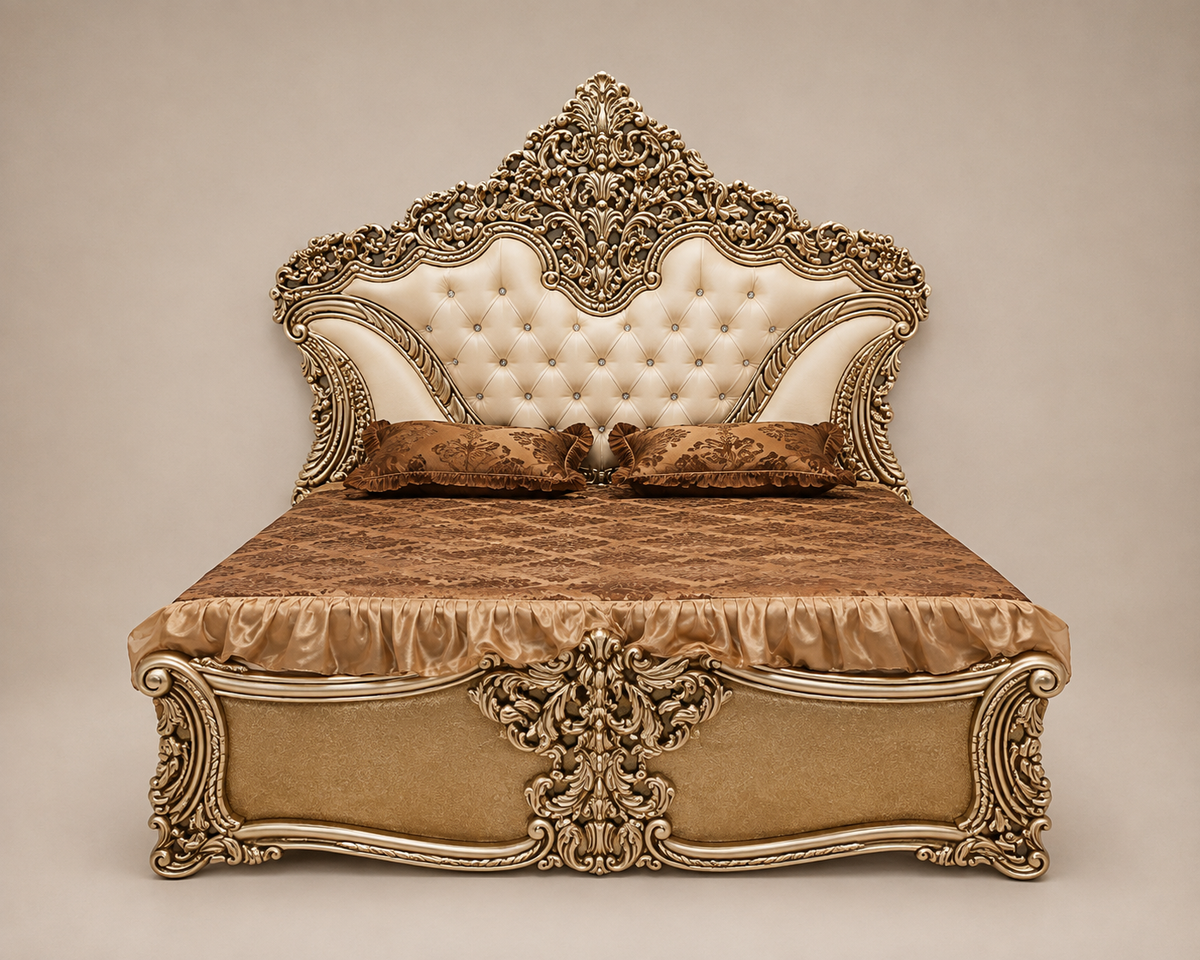 Champagne & Ivory Tufted Bed Set