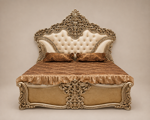 Champagne & Ivory Tufted Bed Set