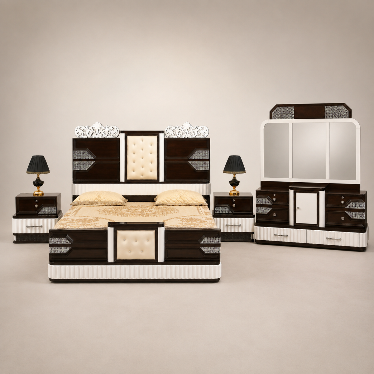 Two-Tone Tufted Contemporary Bed Set