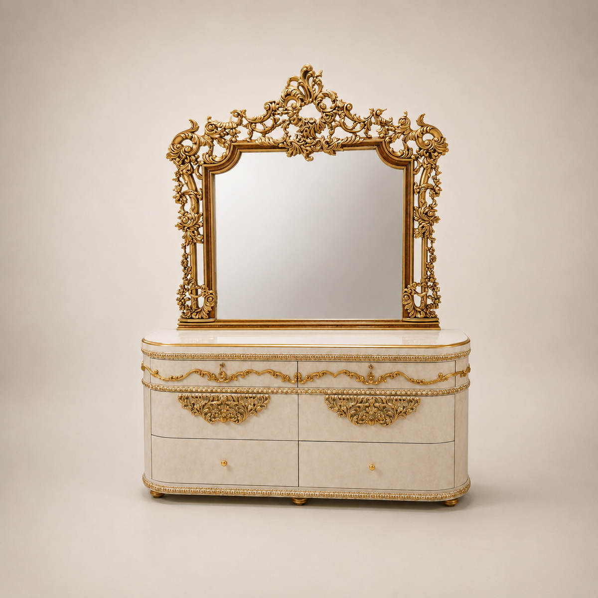 Ivory & Gold Vertical-Panel Bed Set