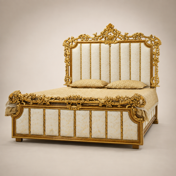 Ivory & Gold Vertical-Panel Bed Set