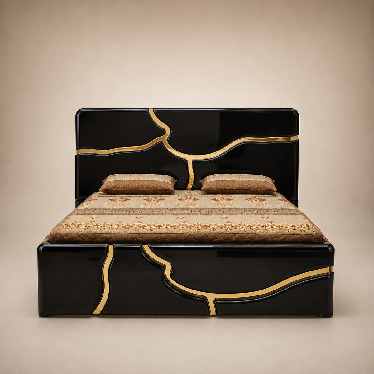 Black & Gold-Line Contemporary Bed Set