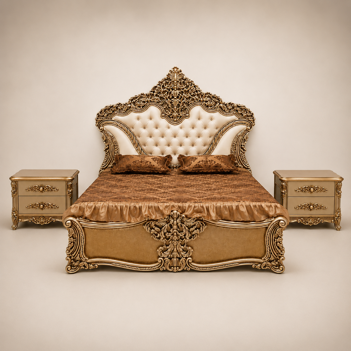 Champagne & Ivory Tufted Bed Set