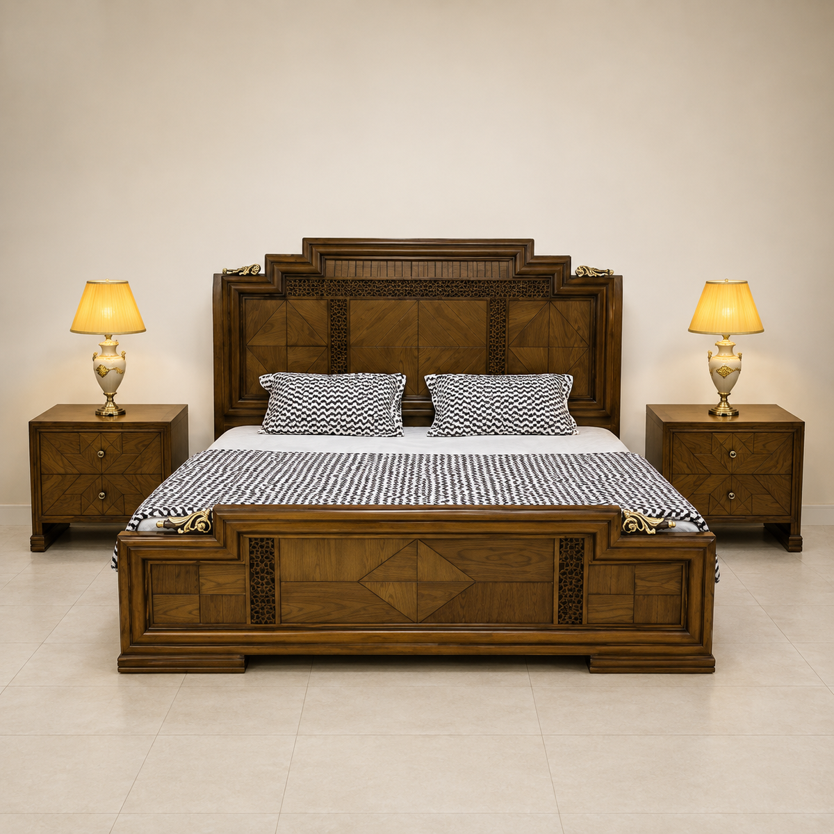 Architectural Dark Wood-Tone Bed Set