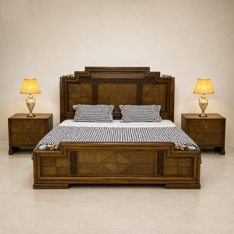 Architectural Dark Wood-Tone Bed Set