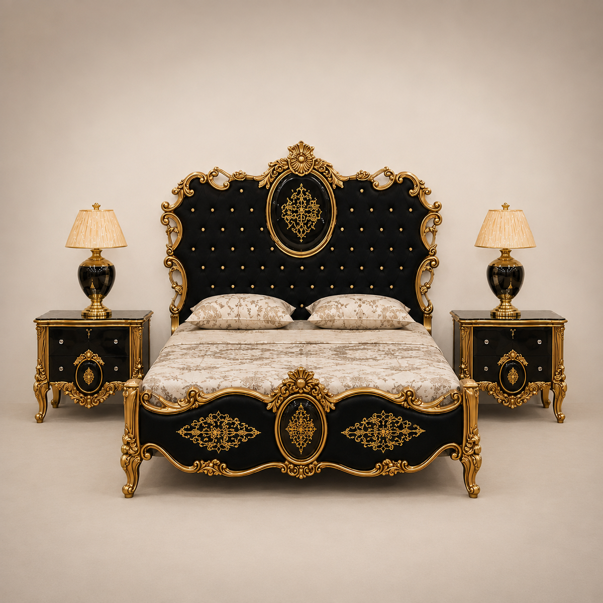Black & Gold Ornate Bed Set