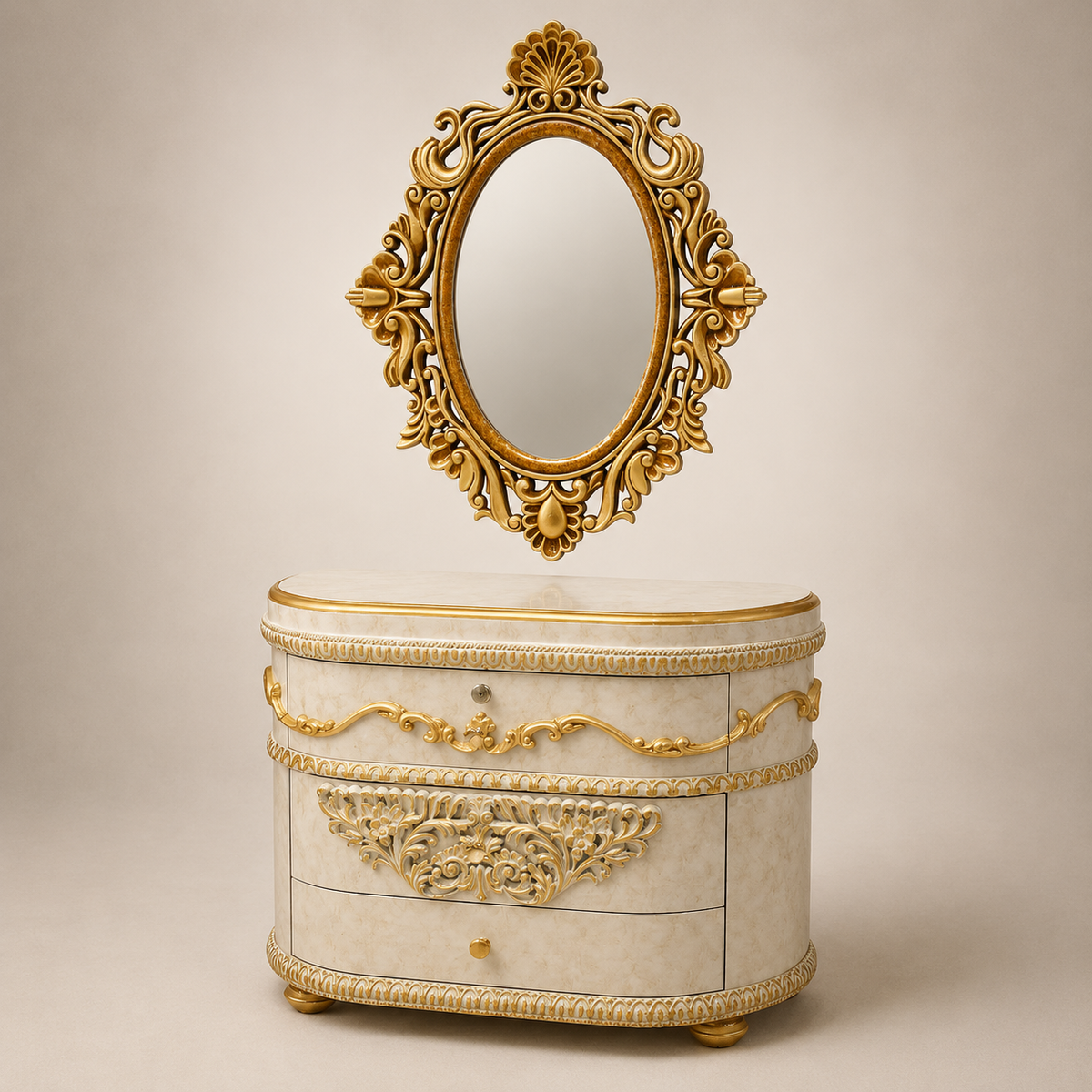 Ivory & Gold Vertical-Panel Bed Set
