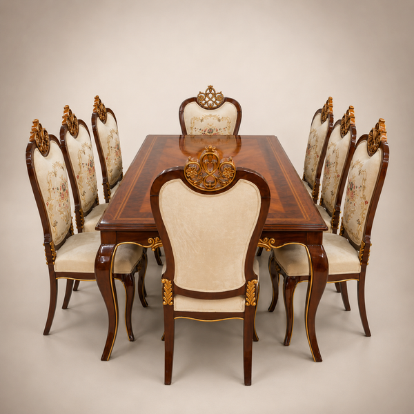 Ivory & Walnut-Tone Classic Dining Set