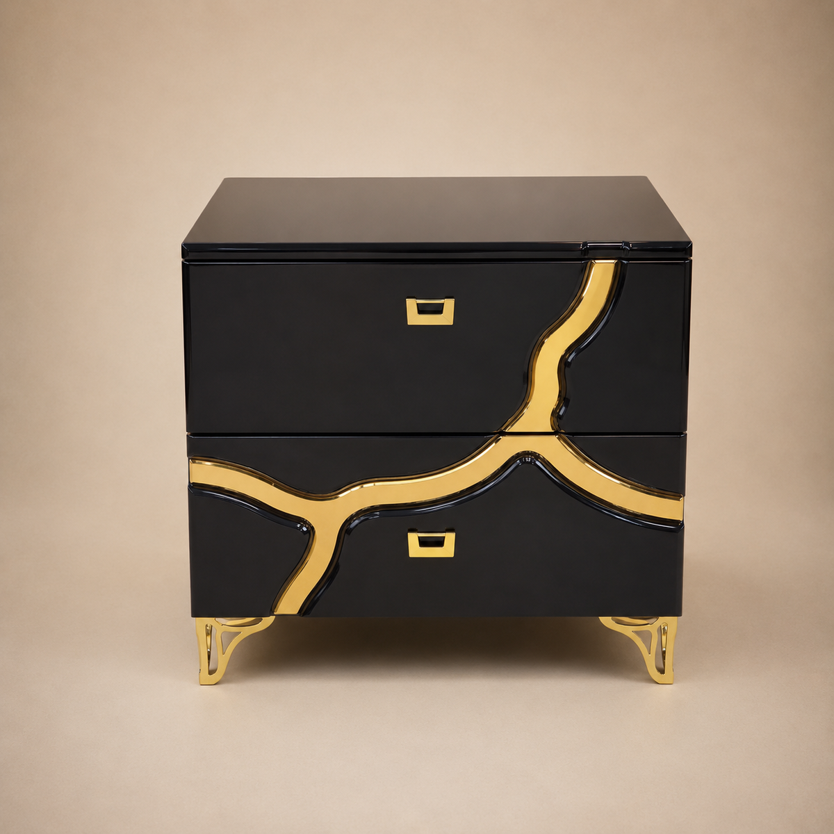 Black & Gold-Line Contemporary Bed Set